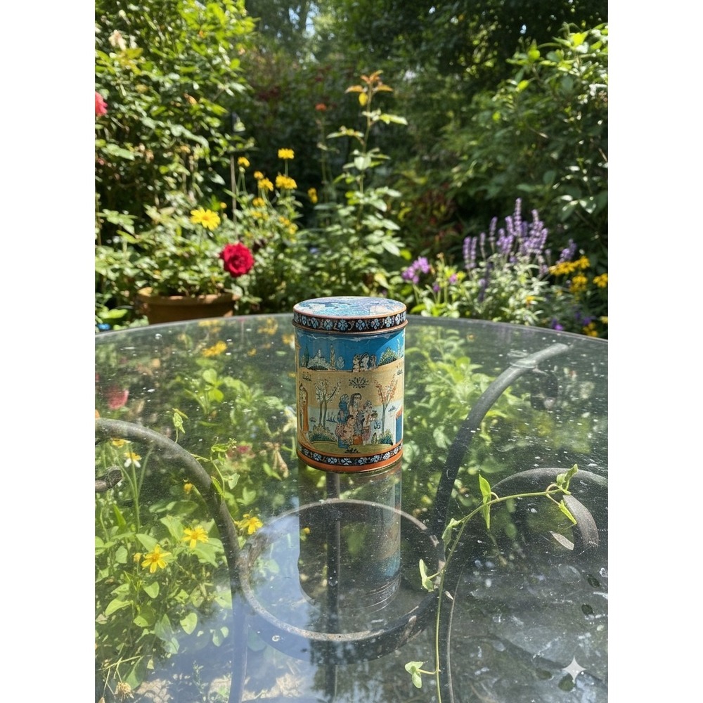 Vintage Ben Rickert Natural Potpourri Round Tin Canister 5" Tall Made In U.S.A.